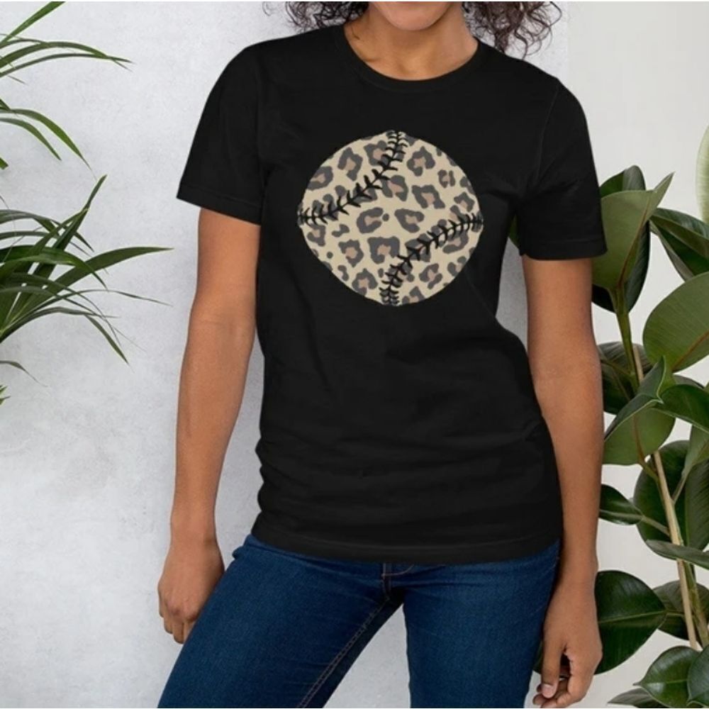Next Level Apparel Crewneck Black Leopard Baseball Graphic Short Sleeve Tee